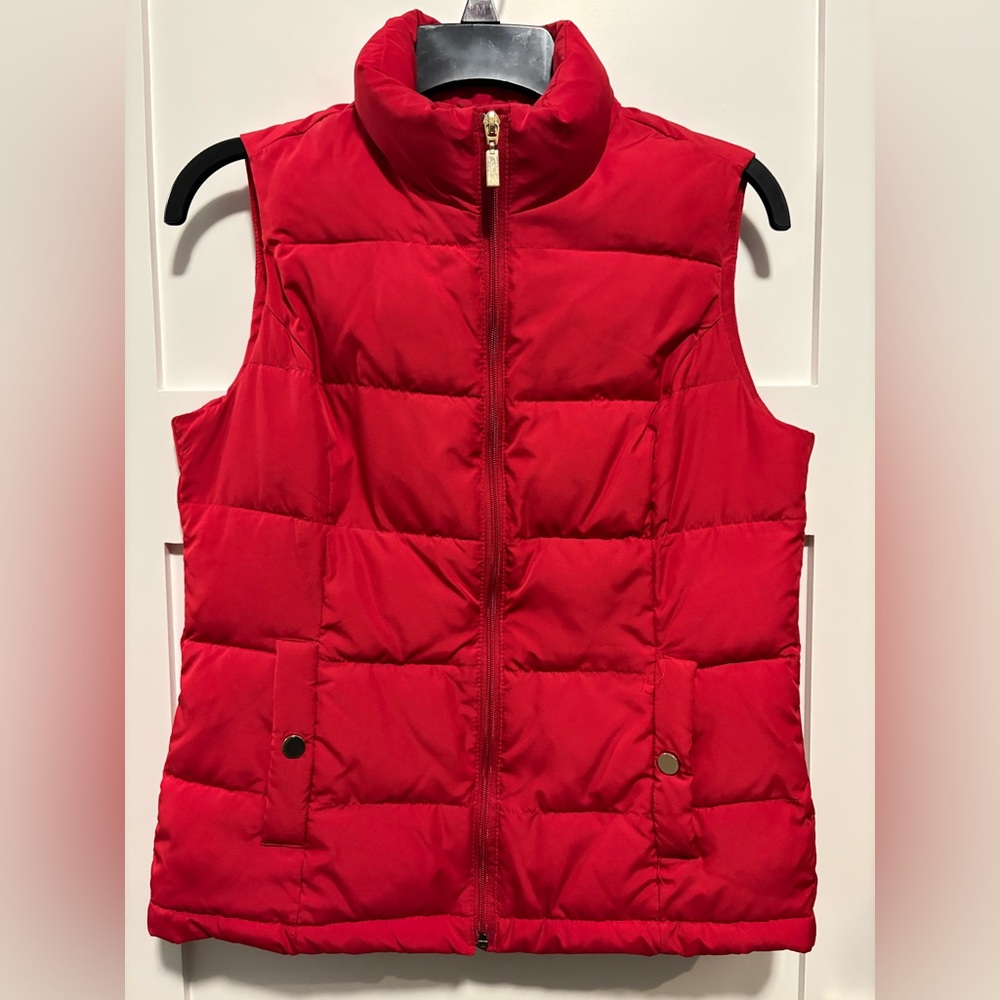 Charter Club Women’s Red Puffer Vest Zip Pockets High Neck Quilted Petite Small